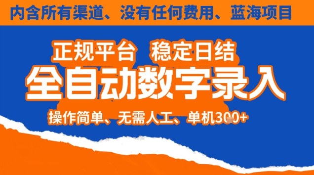 全自动数字录入，单机日入3张+，内含所有渠道全程免费零成本，操作简单可矩阵开干【揭秘】-聚星云网创