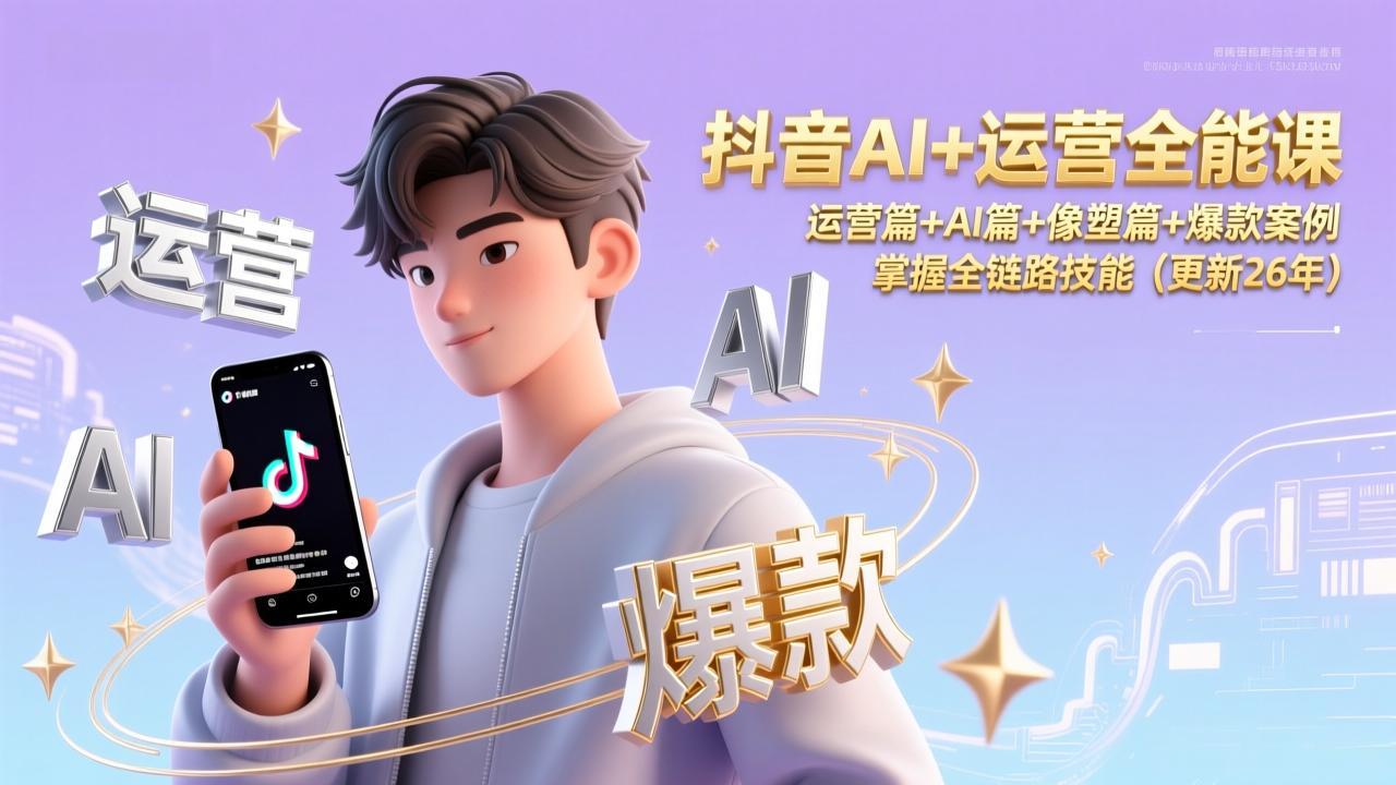 抖音AI+运营全能课，运营篇+AI篇+像塑篇+爆款案例，掌握全链路技能(更新26年-聚星云网创