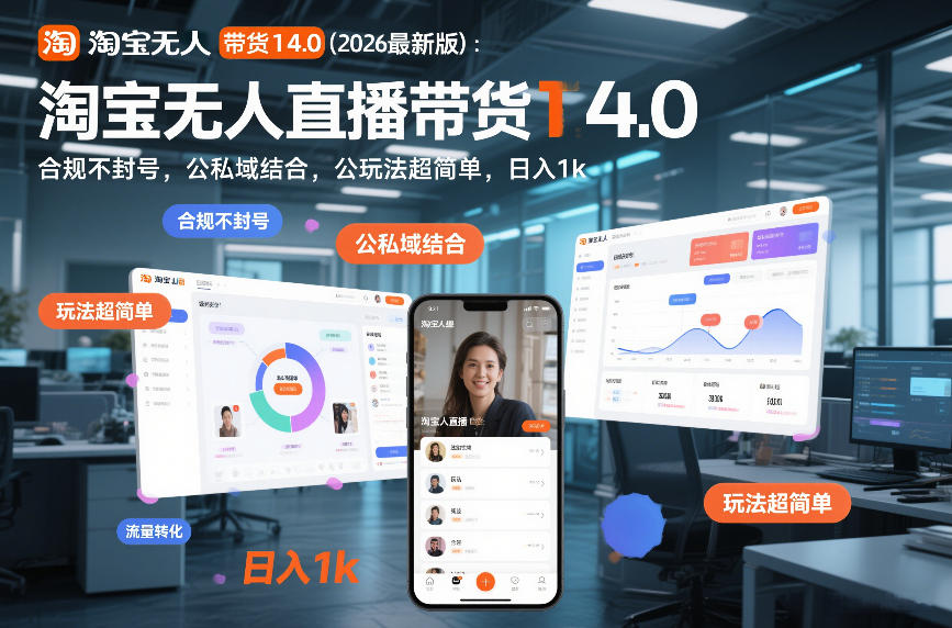 淘宝无人直播带货14.0(2026最新版)：合规不封号，公私域结合，玩法超简单，日入1k+【揭秘】-聚星云网创