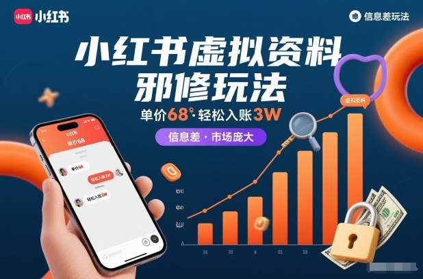 小红书虚拟资料邪修玩法，单价68，轻松入账3W，信息差玩法，市场庞大-聚星云网创