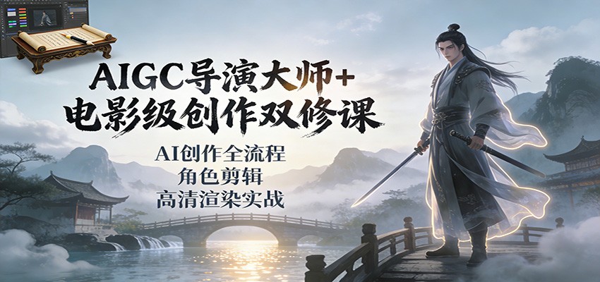 AIGC导演大师+电影级创作双修课：AI创作全流程、角色剪辑、高清渲染实战-聚星云网创