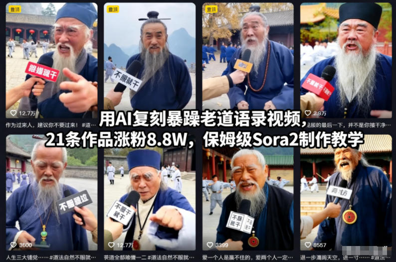 用AI复刻暴躁老道语录视频，21条作品涨粉8.8W，保姆级Sora2制作教学-聚星云网创