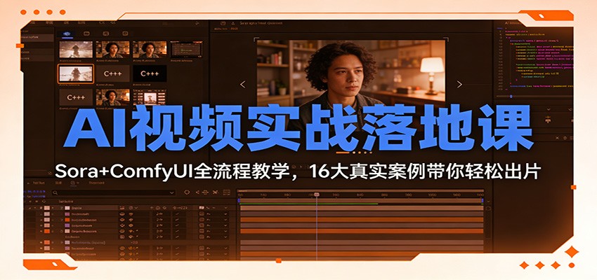 AI视频实战落地课：Sora+ComfyUI全流程教学，16大真实案例带你轻松出片-聚星云网创