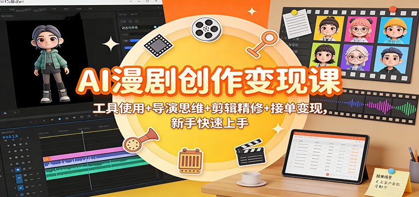 AI漫剧创作变现课：工具使用+导演思维+剪辑精修+接单变现，新手快速上手-聚星云网创
