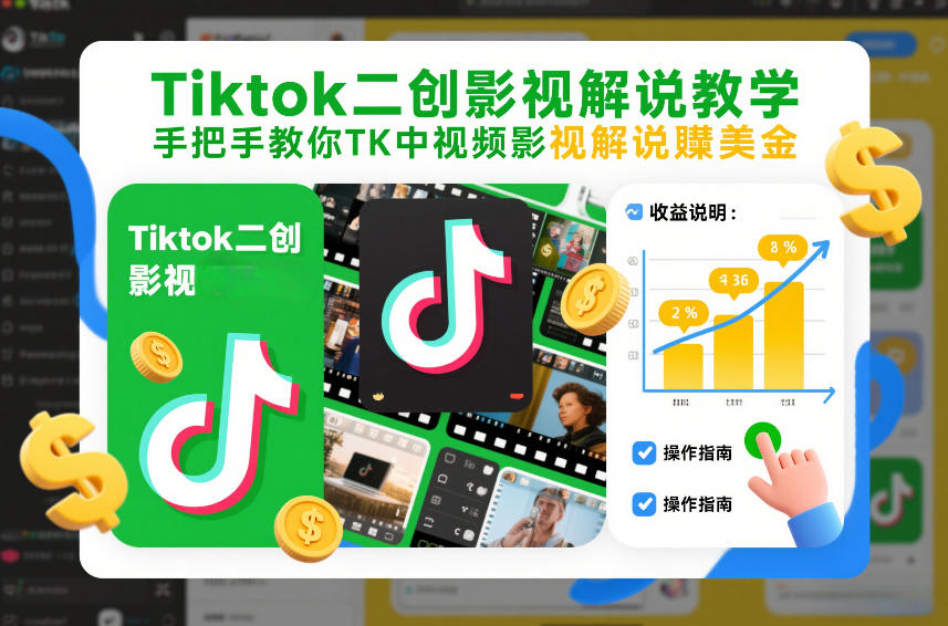 Tiktok二创影视解说教学，手把手教你TK中视频影视解说賺美金(更新26年1月)-聚星云网创
