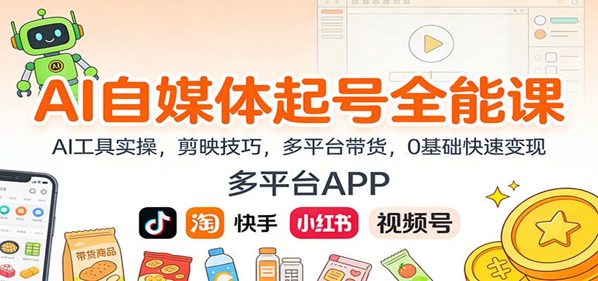 AI自媒体起号全能课：AI工具实操，剪映技巧，多平台带货，0基础快速变现-聚星云网创