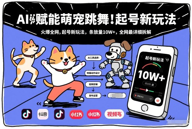AI赋能萌宠跳舞，火爆全网，起号新玩法，条条播放量10W+，全网最详细拆解-聚星云网创