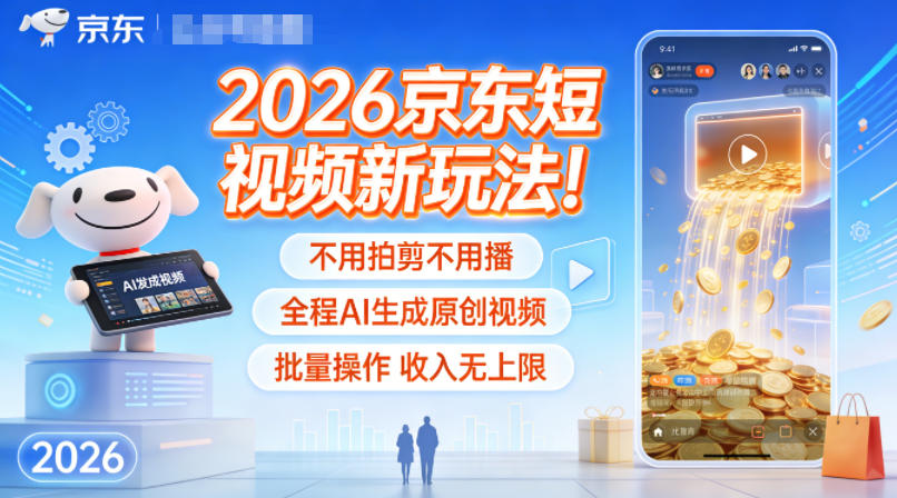2026京东短视频新玩法！不用拍剪不用播，全程AI生成原创视频，批量操作收入无上限-聚星云网创