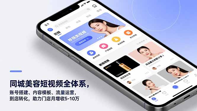 同城美容短视频全体系，账号搭建、内容模板、流量运营，到店转化，助力门店月增收5-10万-聚星云网创