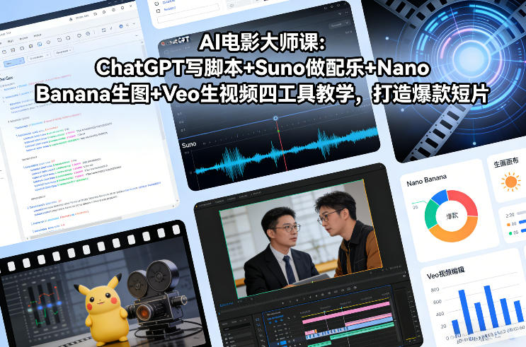 AI电影大师课：ChatGPT写脚本+Suno做配乐+Nano Banana生图+Veo生视频，打造爆款短片-聚星云网创
