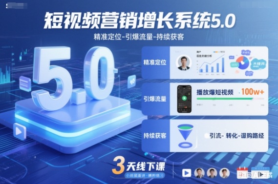 短视频营销增长系统5.0，精准定位-引爆流量-持续获客，3天线下课(音频+图片)-聚星云网创