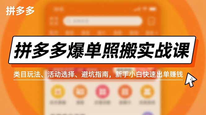 拼多多爆单照搬实战课，类目玩法、活动选择、避坑指南，新手小白快速出单赚钱-聚星云网创