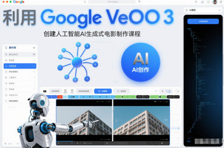利l用Google Veo 3创建人工智能AI生成式电影制作课程，使用人工智能的力量创建令人惊叹的视频-聚星云网创