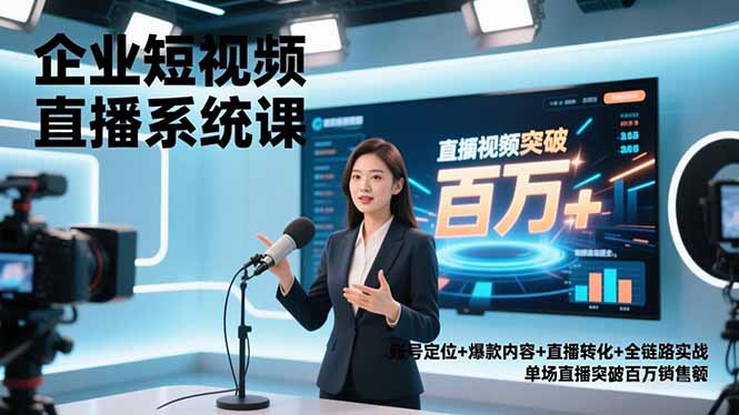 企业短视频直播系统课，账号定位+爆款内容+直播转化+全链路实战，单场直播突破百万销售额-聚星云网创