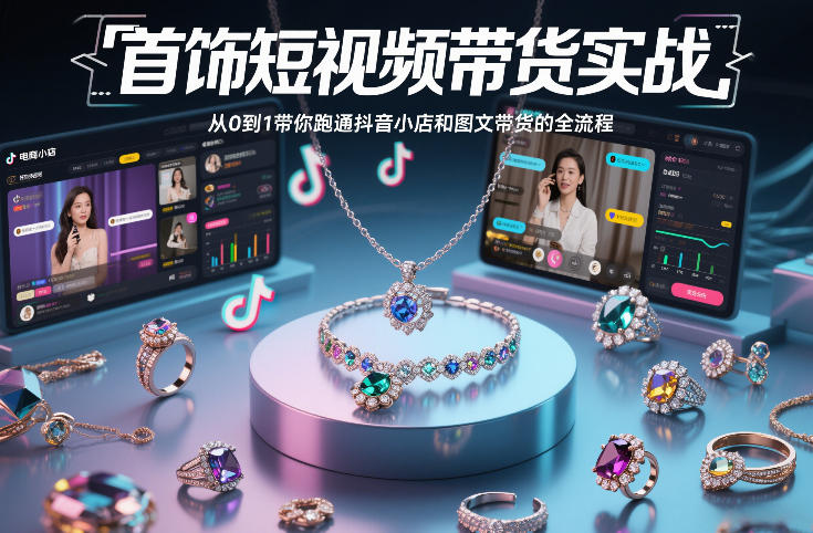 首饰短视频带货实战，从0到1带你跑通抖音小店和图文带货的全流程-聚星云网创