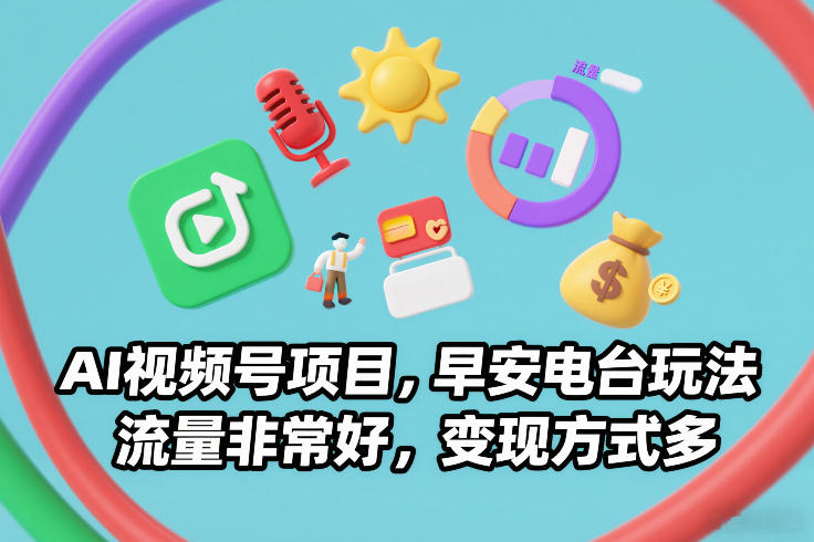 AI视频号项目，早安电台玩法，流量非常好，变现方式多-聚星云网创