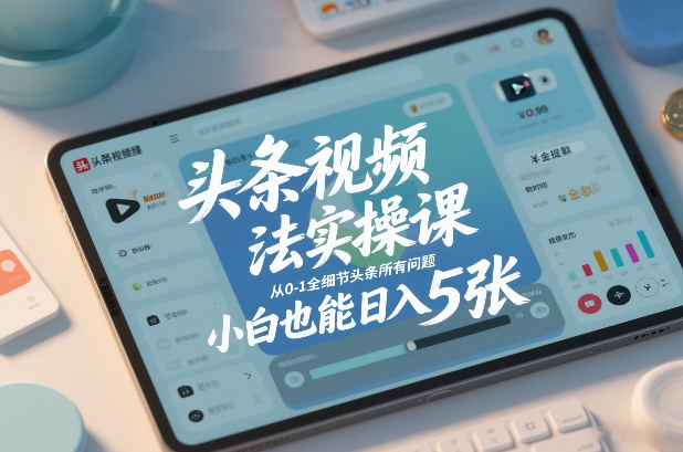 头条视频玩法实操课，从0-1全细节头条所有问题，小白也能日入5张-聚星云网创