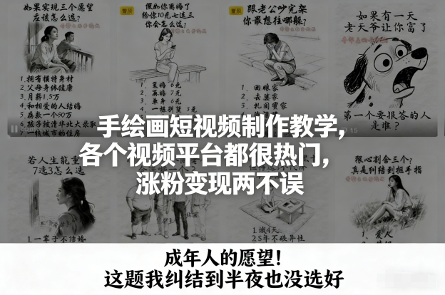 手绘画短视频制作教学，各个视频平台都很热门，涨粉变现两不误-聚星云网创