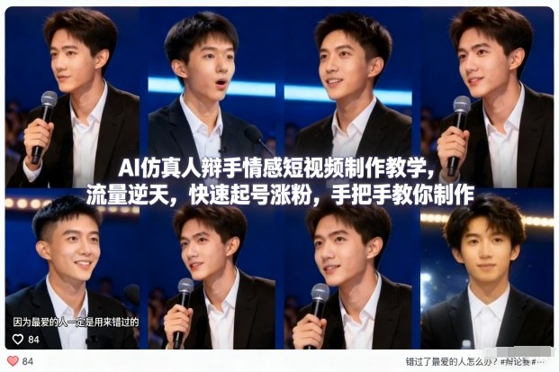 AI仿真人辩手情感短视频制作教学，流量逆天，快速起号涨粉，手把手教你制作-聚星云网创