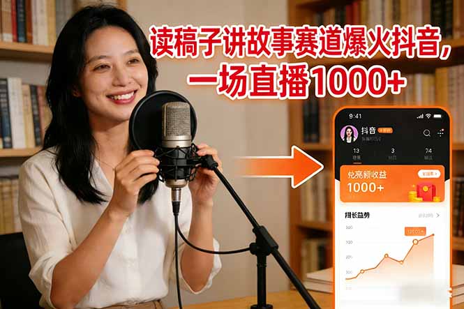 读稿子讲故事赛道爆火抖音，一场直播日入1000+-聚星云网创