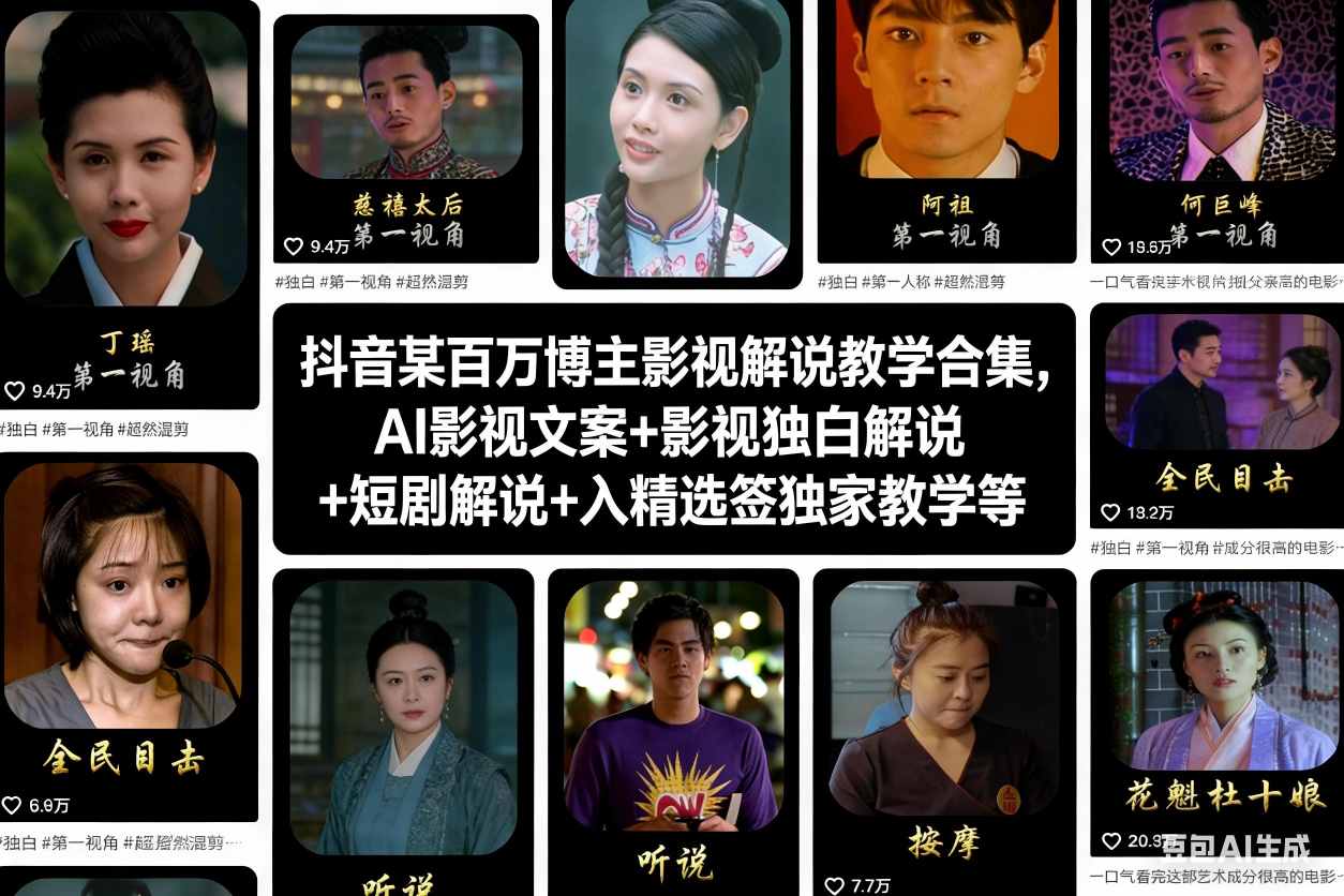 抖音某百万博主影视解说教学合集，AI影视文案+影视独白解说+短剧解说+入精选签独家教学等-聚星云网创