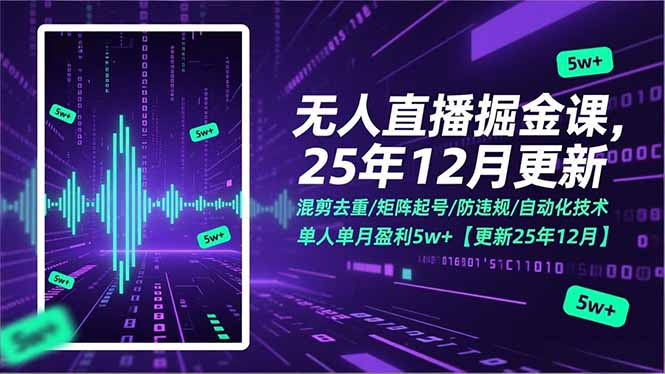 无人直播掘金课，混剪去重/矩阵起号/防违规/自动化技术，单人单月盈利5w+【更新25年12月】-聚星云网创