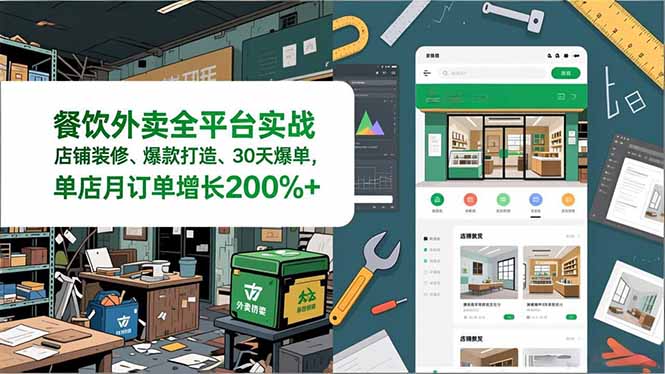 餐饮外卖全平台实战，店铺装修、爆款打造、30天爆单，手把手教学，单店月订单增长200%+-聚星云网创
