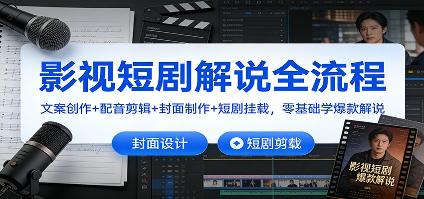 影视短剧解说全流程：文案创作+配音剪辑+封面制作+短剧挂载，零基础学爆款解说-聚星云网创