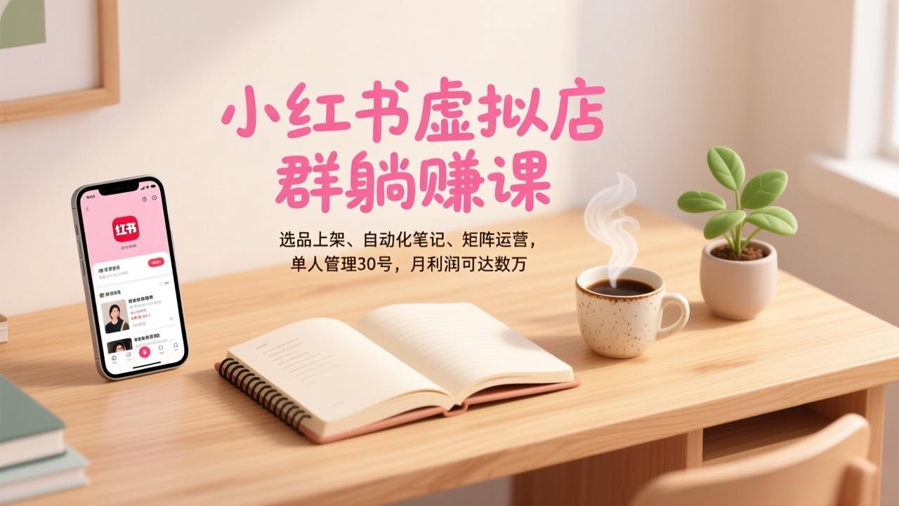 小红书虚拟店群躺赚课，选品上架、自动化笔记、矩阵运营，单人管理30号，月利润可达数万-聚星云网创