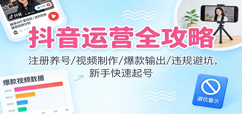 抖音运营全攻略：注册养号/视频制作/爆款输出/违规避坑，新手快速起号-聚星云网创