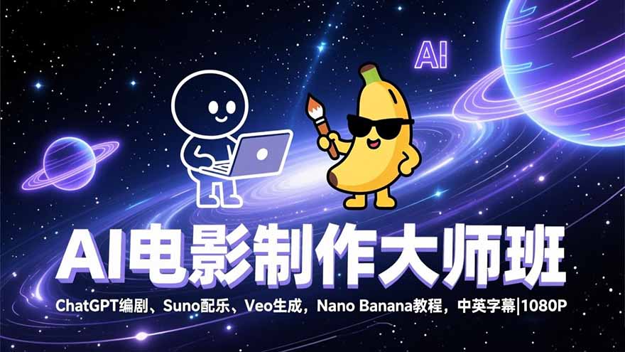 AI电影制作大师班：ChatGPT编剧、Suno配乐、Veo生成，Nano Banana教程，中英字幕|1080P-聚星云网创