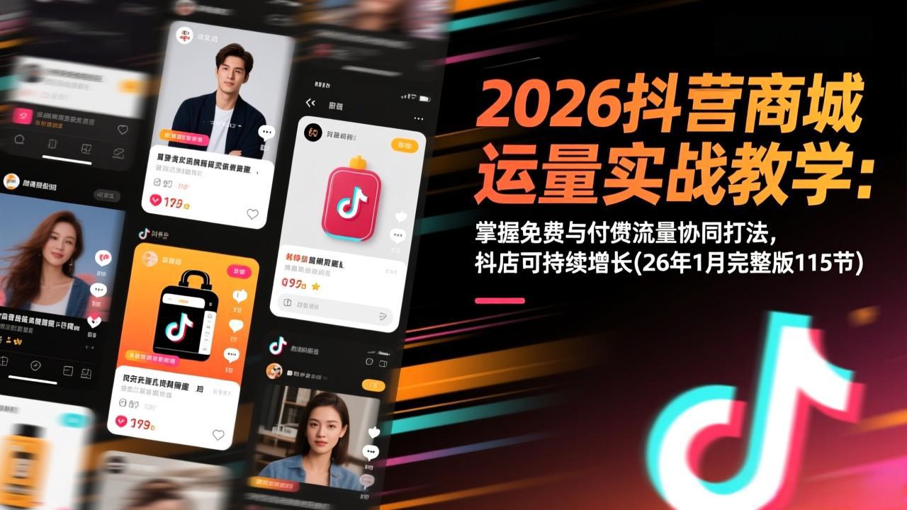 2026抖音商城运营实战教学：掌握免费与付费流量协同打法，抖店可持续增长(26年1月完整版115节-聚星云网创