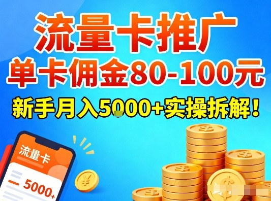 流量卡推广，单卡佣金80-100，新手月入5k+实操拆解！-聚星云网创
