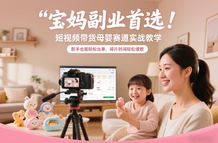 宝妈副业首选！短视频带货母婴赛道实战教学，新手也能轻松出单，碎片时间轻松增收-聚星云网创
