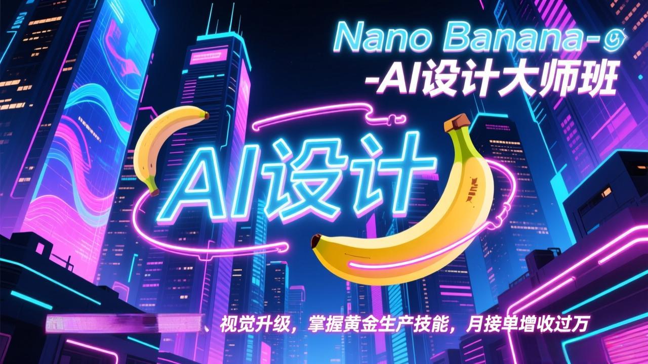 Nano Banana-AI设计大师班，修图合成、广告创作、视觉升级，掌握黄金生产技能，月接单增收过万-聚星云网创