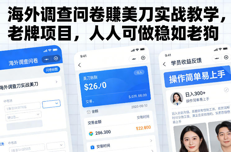 海外调查问卷賺美刀实战教学，老牌项目，人人可做稳如老狗-聚星云网创