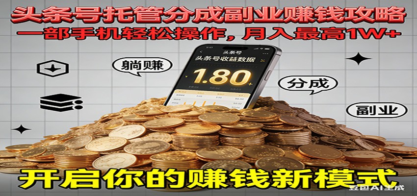 全程托管今日头条，一部手机就可以开干，最高躺赚1W+-聚星云网创