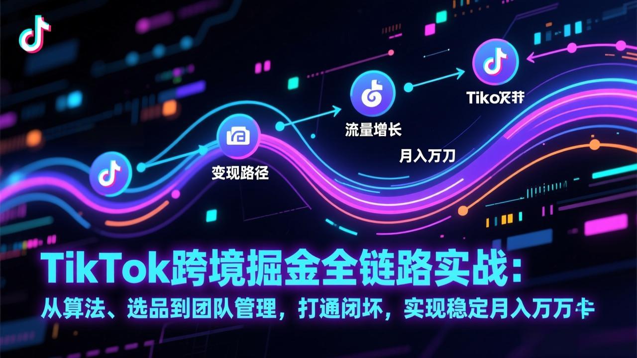 TikTok跨境掘金全链路实战：从算法、选品到团队管理，打通闭环，实现稳定月入万刀-聚星云网创