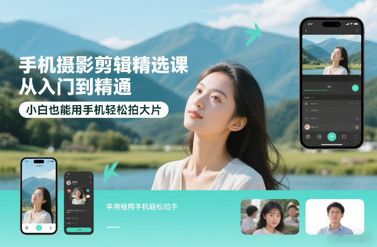 手机摄影剪辑精选课，从入门到精通，小白也能用手机轻松拍大片-聚星云网创