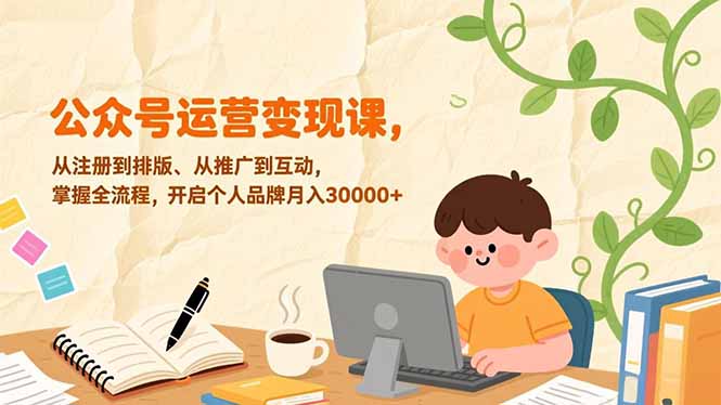 公众号运营变现课，从注册到排版、从推广到互动，掌握全流程，开启个人品牌月入30000+-聚星云网创