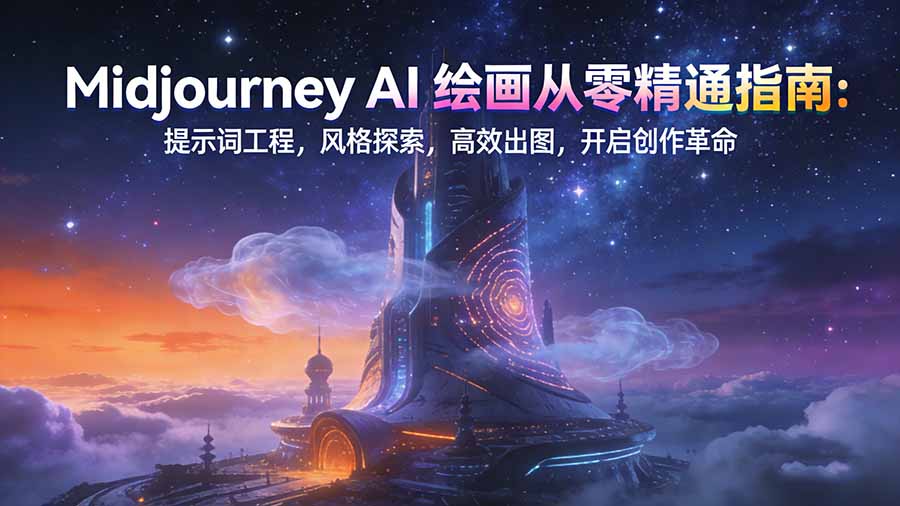 Midjourney AI绘画从零精通指南：提示词工程，风格探索，高效出图，开启创作革命-聚星云网创