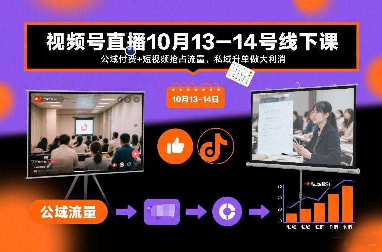 视频号直播10月13-14号线下课，公域付费+短视频抢占流量，私域升单做大利消-聚星云网创