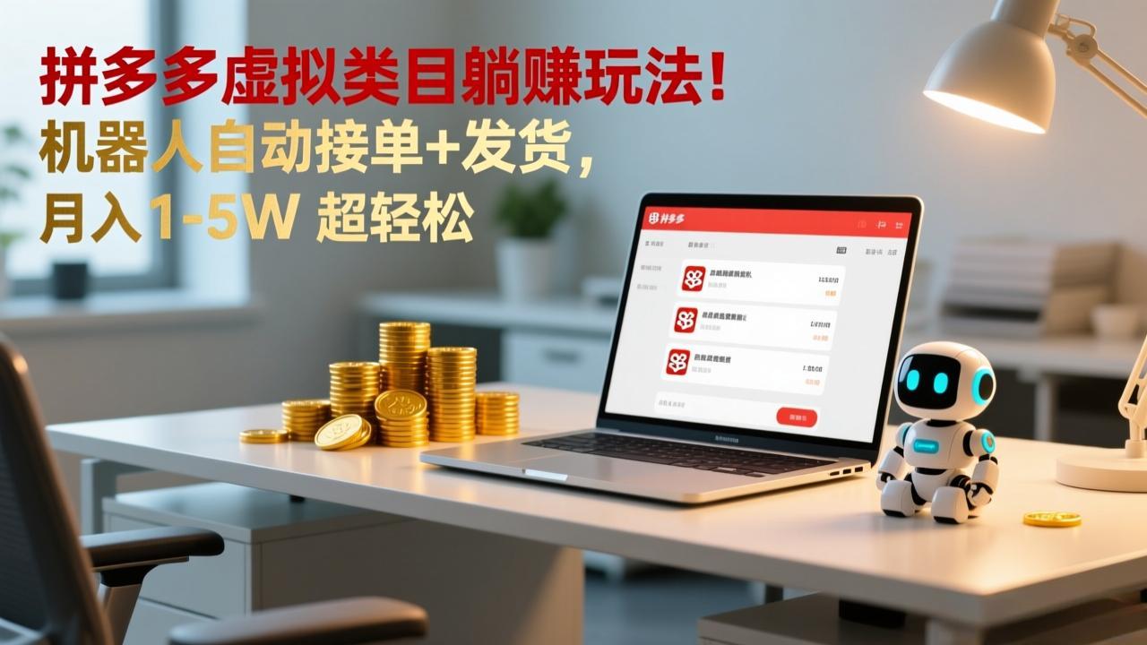 多多虚拟类目躺赚玩法！机器人自动接单+发货，月入 1-5W 超轻松-聚星云网创