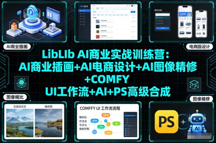 LibLIb AI商业实战训练营：AI商业插画+AI电商设计+AI图像精修+COMFY UI工作流+AI+PS高级合成-聚星云网创