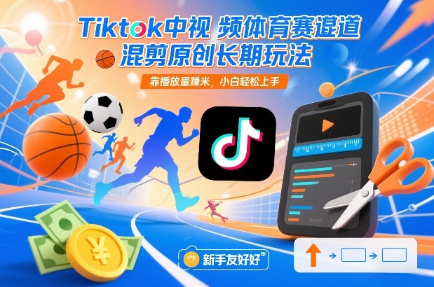 Tiktok中视频体育赛道混剪原创长期玩法，靠播放量賺米，小白轻松上手-聚星云网创