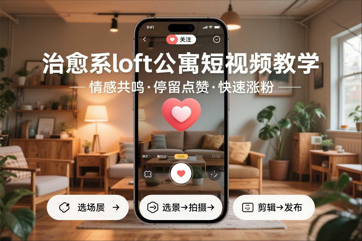 治愈系loft公寓短视频制作教学，情感共鸣引停留点赞关注，快速起号涨粉-聚星云网创