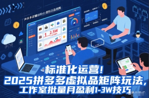 标准化运营！2025拼多多虚拟品矩阵玩法，工作室批量月盈利1-3W技巧【揭秘】-聚星云网创
