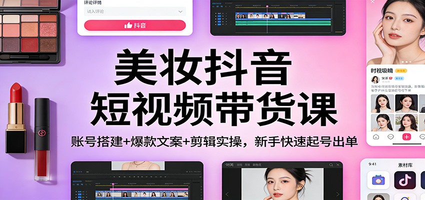 美妆抖音短视频带货课：账号搭建+爆款文案+剪辑实操，新手快速起号出单-聚星云网创