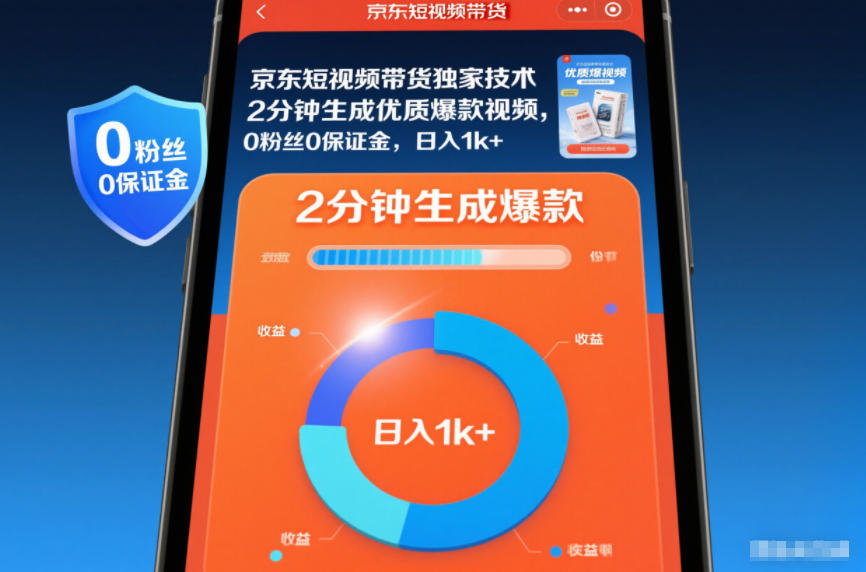 京东短视频带货独家技术，2分钟生成一条优质爆款视频，0粉丝0保证金，日入1k+【揭秘】-聚星云网创