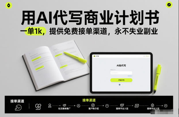用AI代写商业计划书，一单1k，提供免费接单渠道，永不失业副业-聚星云网创